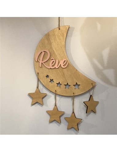 Décoration murale Lune en bois "Rêve"