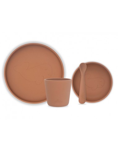 Set de vaisselle 4 pièces en silicone Caramel Baleine