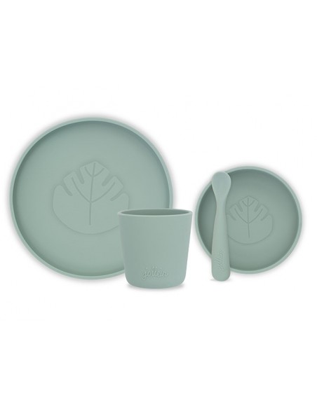 Set de vaisselle 4 pièces en silicone Vert Feuille monstera