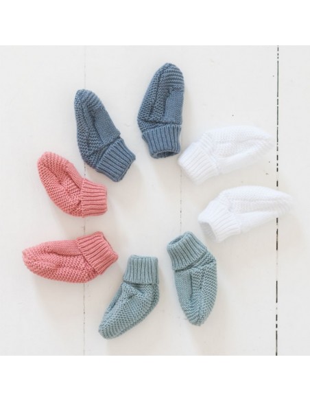 Bottons Chaussons Chat de naissance en tricot Vieux Rose Coton biologique