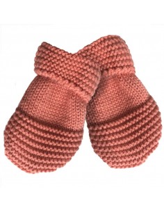 Moufles de naissance en tricot Chat Vieux Rose en coton...