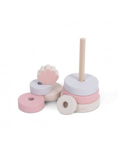 Tour pyramide empilable coquillage en bois Rose et Blanc 2