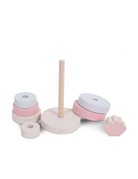 Tour pyramide empilable coquillage en bois Rose et Blanc
