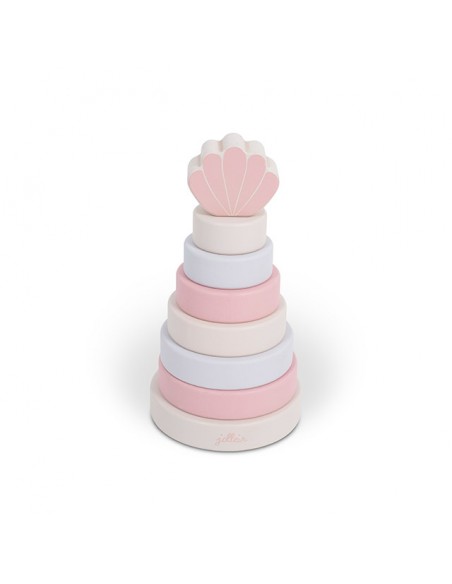 Tour pyramide empilable coquillage en bois Rose et Blanc