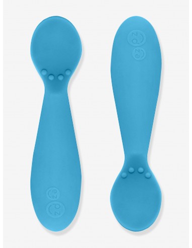 Mini Cuillères (x2) d'apprentissage en silicone souple Bleu