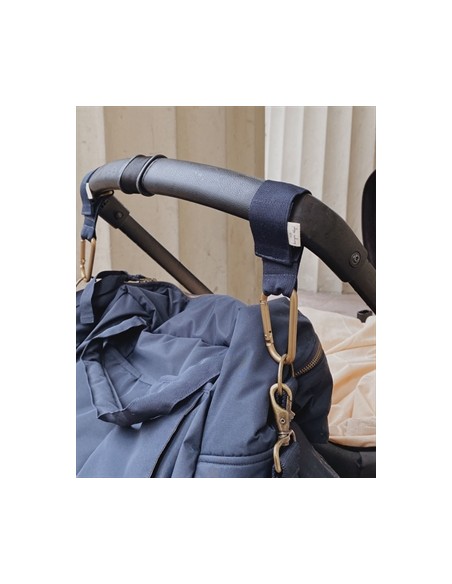 Set de 2 crochets mousqueton d'attache avec sangle pour poussette Gris