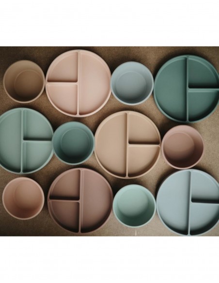 Assiette à compartiments Mushie en silicone souple anti-glisse Gris Stone