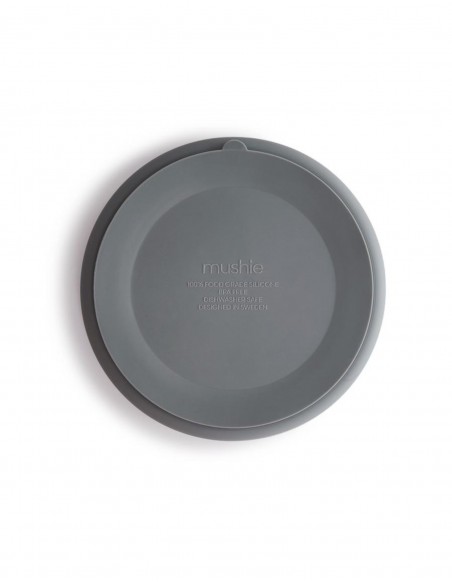 Assiette à compartiments Mushie en silicone souple anti-glisse Gris Stone