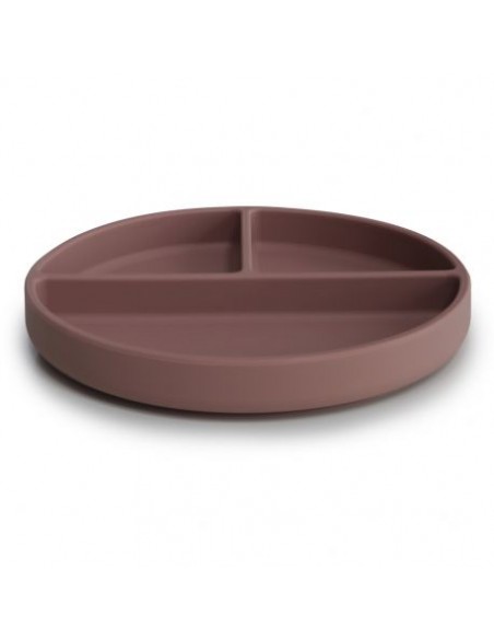 Assiette à compartiments Mushie en silicone souple anti-glisse Cloudy Mauve