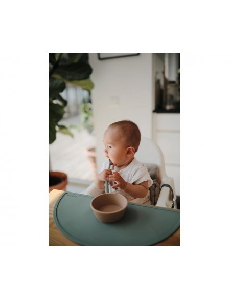 Petites Cuillères Mushie (x2) en silicone souple Vert d'eau et Crème