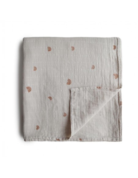 Grand Lange coton bio imprimé Arc en ciel Mushie 120x120cm