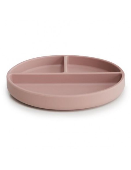 Assiette à compartiments Mushie en silicone souple anti-glisse Rose Blush