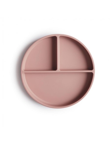 Assiette à compartiments Mushie en silicone souple anti-glisse Rose Blush
