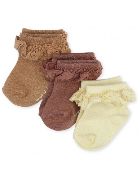 Lot de 3 paires de chaussettes en coton bio Apple Butter - lurex et dentelle