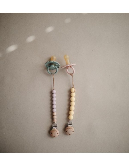 Attache tétine Mushie Halo en perles silicone Blanc