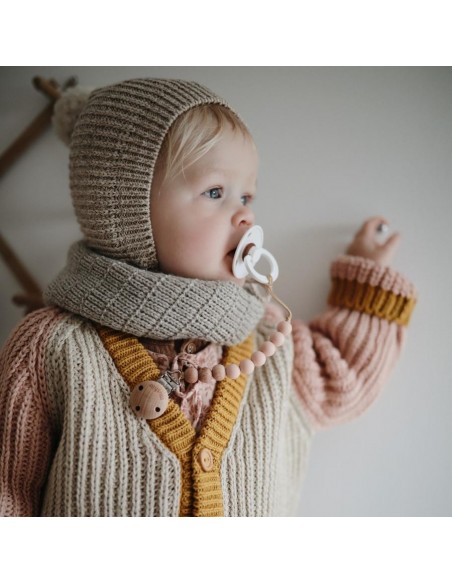 Attache tétine Mushie Halo en perles silicone Blanc