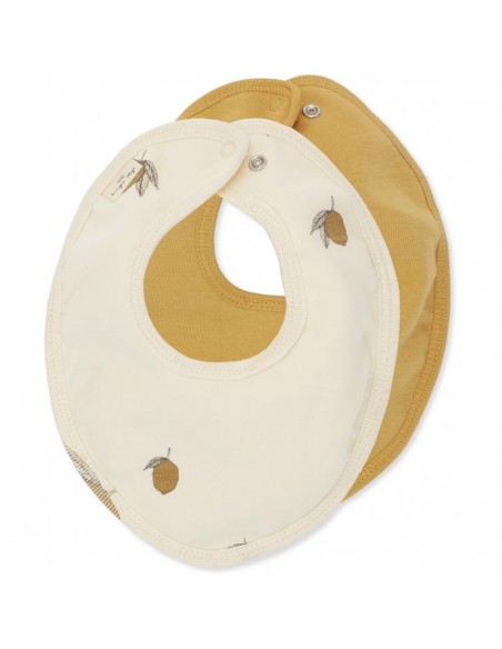 Lot de 2 Bavoirs naissance en coton biologique Lemon citrons & moutarde