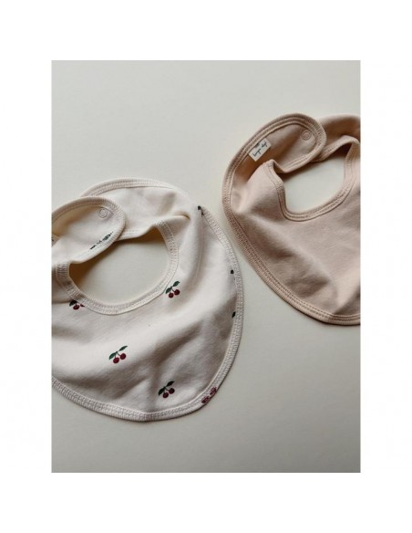 Lot de 2 Petits Bavoirs naissance en coton biologique Cherry & Rose Blush