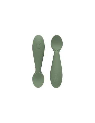 Mini Cuillères (x2) d'apprentissage en silicone souple Vert Olive