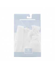 Bonnet et moufles en coton Blanc 2