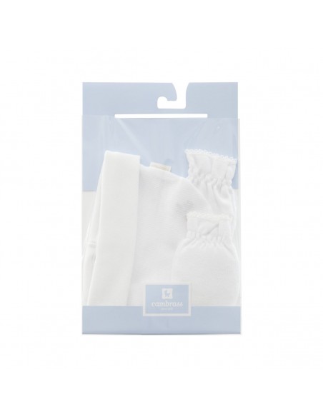 Bonnet et moufles en coton Blanc