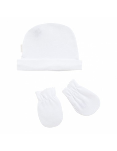 Bonnet et moufles en coton Blanc