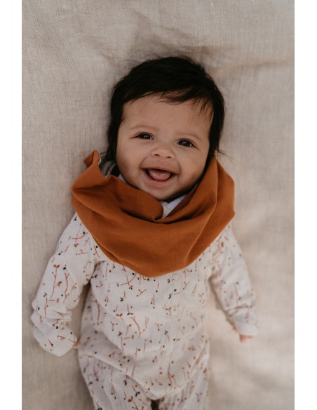 Combinaison pyjama Ivoire à motif Fleuri Terracotta en coton biologique