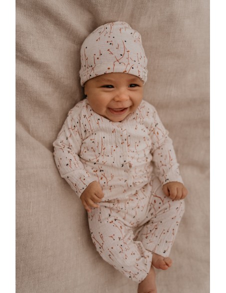 Combinaison pyjama Ivoire à motif Fleuri Terracotta en coton biologique