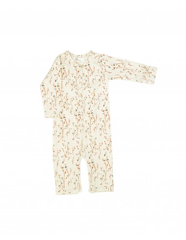 Combinaison pyjama Ivoire à motif Fleuri Terracotta en coton biologique