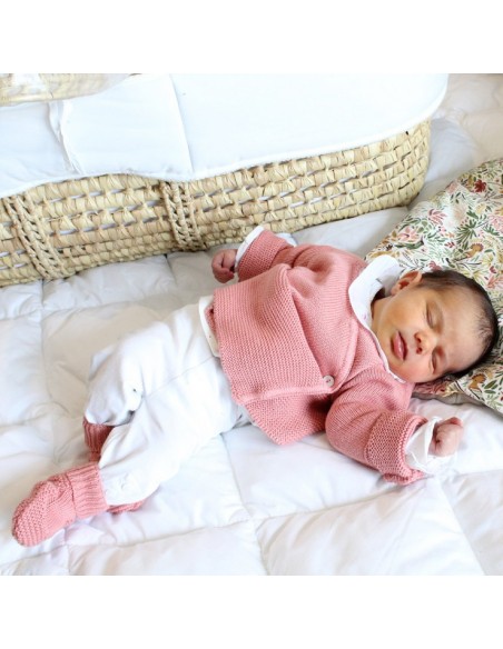 Gilet Brassière Chat 4 boutons en tricot Bouton de Rose 100% Coton biologique