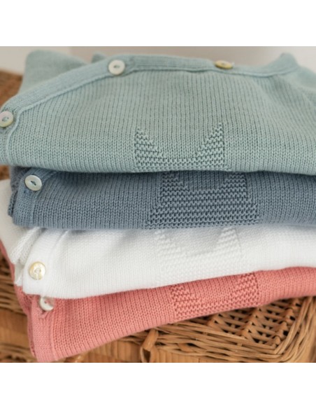 Gilet Brassière Chat 4 boutons en tricot Bouton de Rose 100% Coton biologique