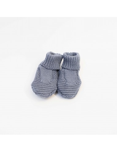 Bottons Chaussons Chat de naissance en tricot Bleu Orage Coton biologique