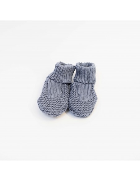 Bottons Chaussons Chat de naissance en tricot Bleu Orage Coton biologique