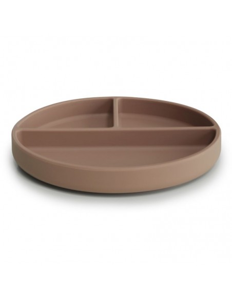 Assiette à compartiments Mushie en silicone souple anti-glisse Beige Natural