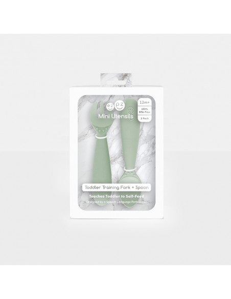 Mini Couverts Cuillère + Fourchette Vert Amande