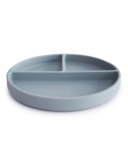 Assiette à compartiments Mushie en silicone souple anti-glisse Bleu Powder Blue