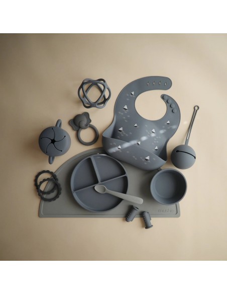 Assiette à compartiments Mushie en silicone souple anti-glisse Bleu Tradewinds