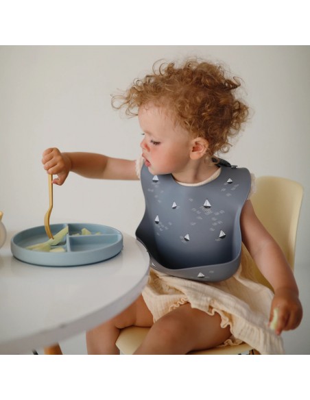 Assiette à compartiments Mushie en silicone souple anti-glisse Bleu Tradewinds