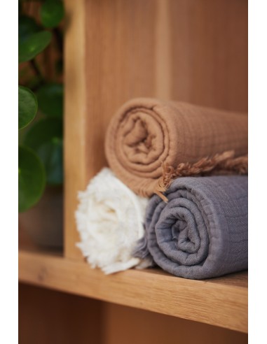 Couverture à frange en mousseline de coton bio...