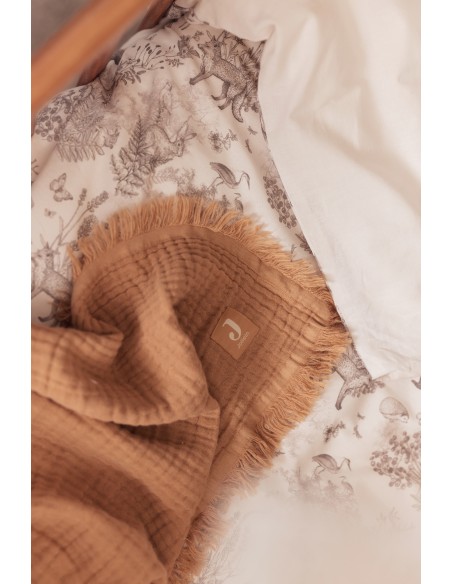 Couverture à frange en mousseline de coton bio écrue Ivory 75 x 100 cm