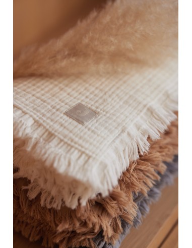 Couverture à frange en mousseline de coton bio...
