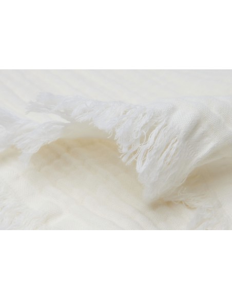Couverture à frange en mousseline de coton bio écrue Ivory 75 x 100 cm
