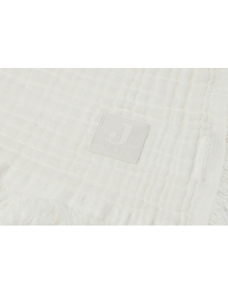 Couverture à frange en mousseline de coton bio écrue Ivory 75 x 100 cm