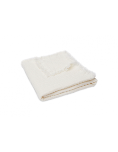 Couverture à frange en mousseline de coton bio écrue...