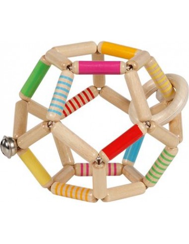 Hochet balle flexible en bois à grelot Multicolore