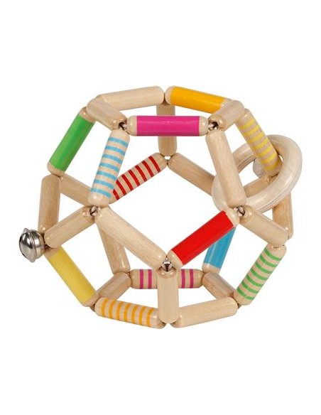 Hochet balle flexible en bois à grelot Multicolore