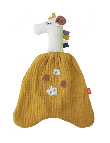Doudou Girafe moutarde en coton biologique