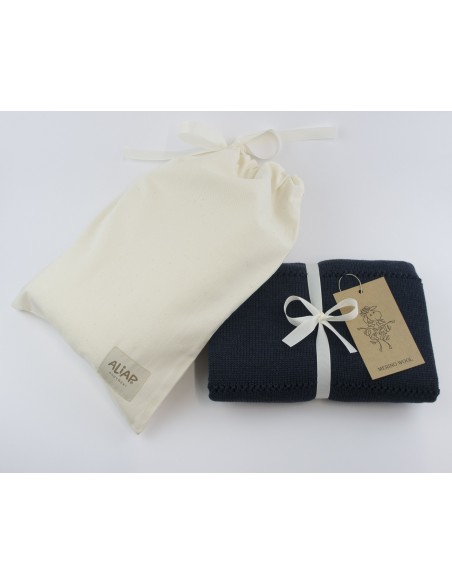 Couverture pour bébé en Laine de Mérinos 75 x 100 Bleu Graphite