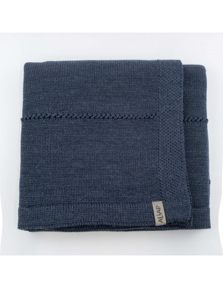Couverture pour bébé en Laine de Mérinos 75 x 100 Bleu Graphite
