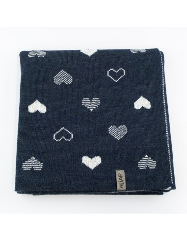 Couverture pour bébé en Laine de Mérinos 75 x 100 Hearts Marine et écrue